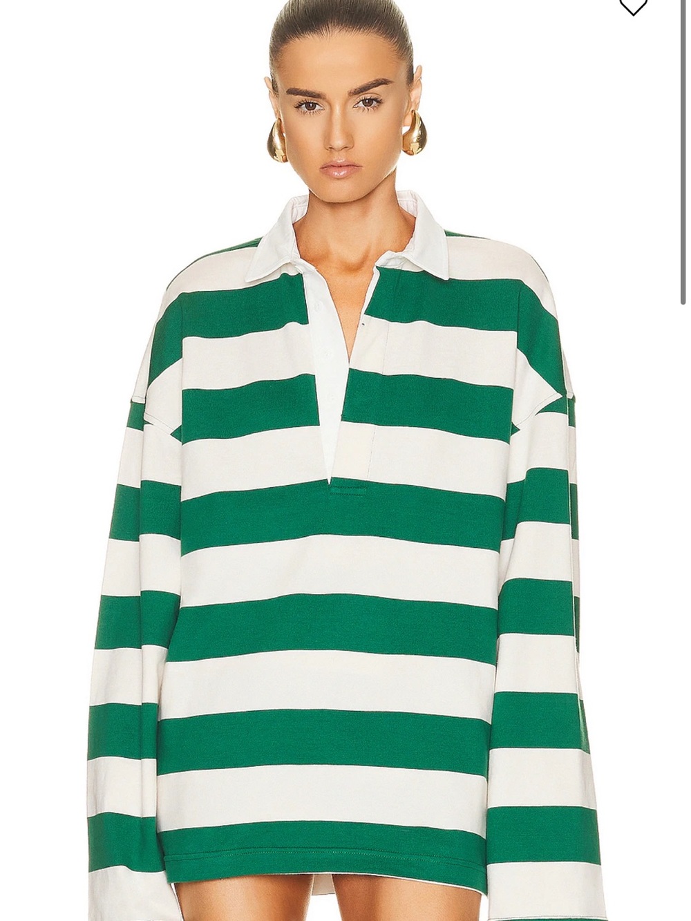 Relaxed Green and White Striped Rugby Shirt